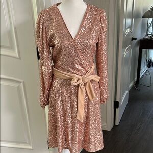 Elegant Sequin Wrap Dress in Rose Gold